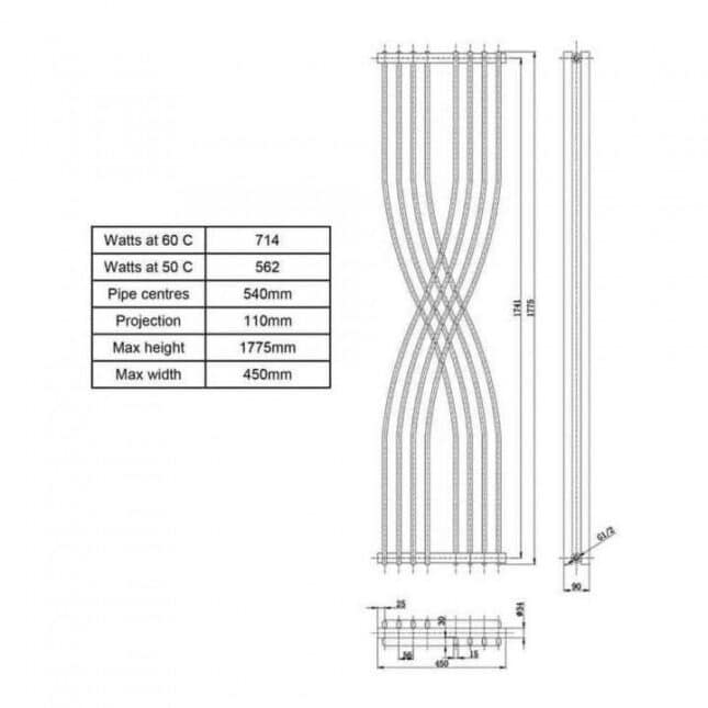 Hudson Reed Xcite 1775 x 450mm Designer Radiator - Anthracite - Image 6