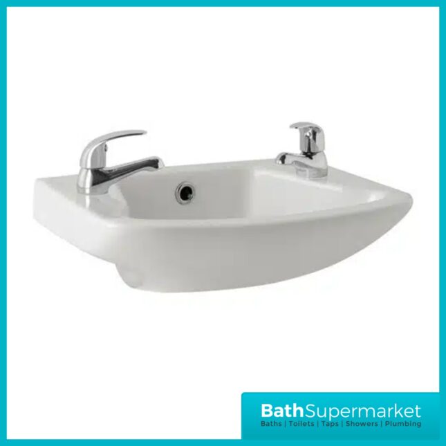 Kartell Proton Wall Hung Cloakroom 2 Tap Hole Basin 360mm Wide