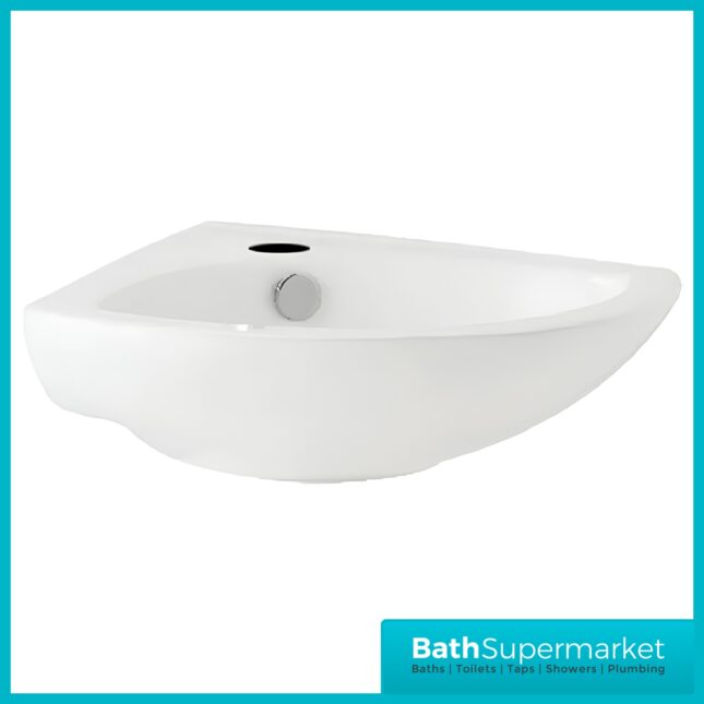 Kartell Proton Wall Hung Corner Cloakroom Basin 515mm Width 1 Tap Hole