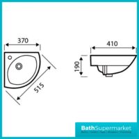 Kartell Proton Wall Hung Corner Cloakroom Basin 515mm Width 1 Tap Hole