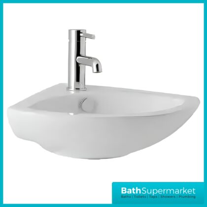 Kartell Proton Wall Hung Corner Cloakroom Basin 515mm Width 1 Tap Hole