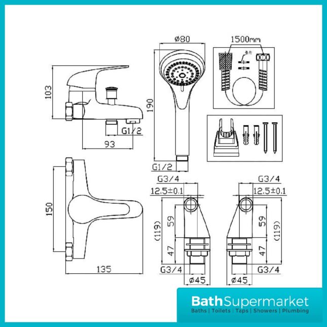 G4K Tidy Chrome Deck Mounted Bath Shower Mixer & Kit - Image 5
