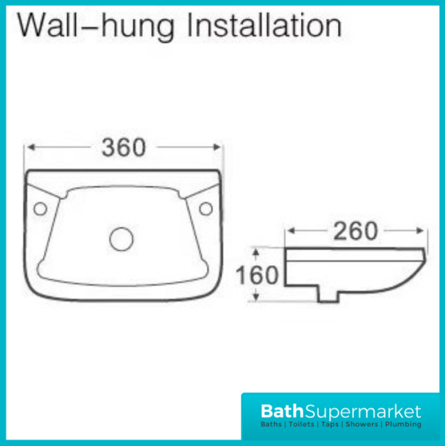Kartell Proton Wall Hung Cloakroom 2 Tap Hole Basin 360mm Wide