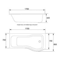 Titan Orbital 1700mm P Shape Shower Bath Left-Right Hand-Enclosure - Image 4