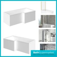 Titan 1800mm L Shaped Shower Bath with Screen & Front Panel – Left or Right Hand Option