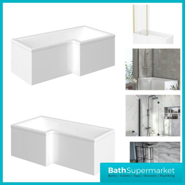 Titan 1800mm L Shaped Shower Bath with Screen & Front Panel – Left or Right Hand Option
