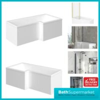 Titan 1800mm L Shaped Shower Bath with Screen & Front Panel – Left or Right Hand Option