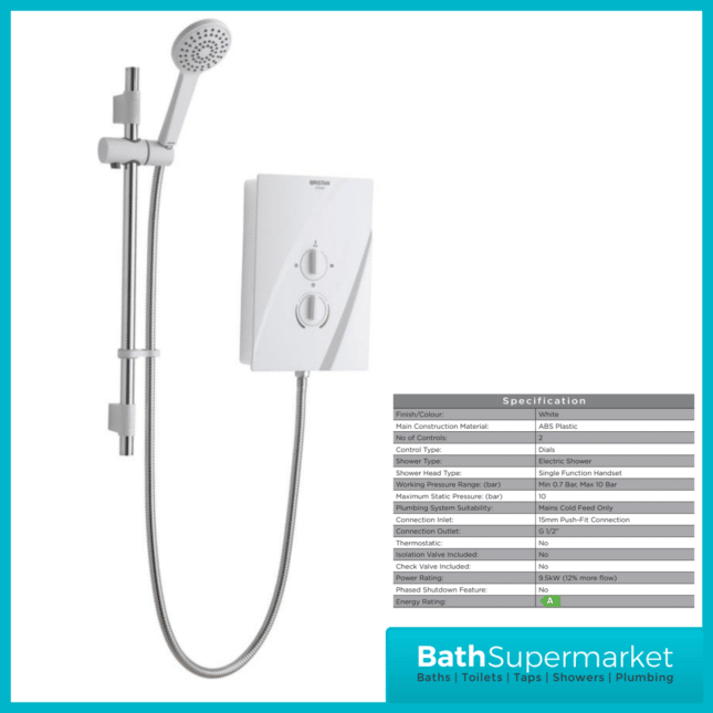 Bristan Cheer White Electric Shower 8.5KW & 9.5KW Power