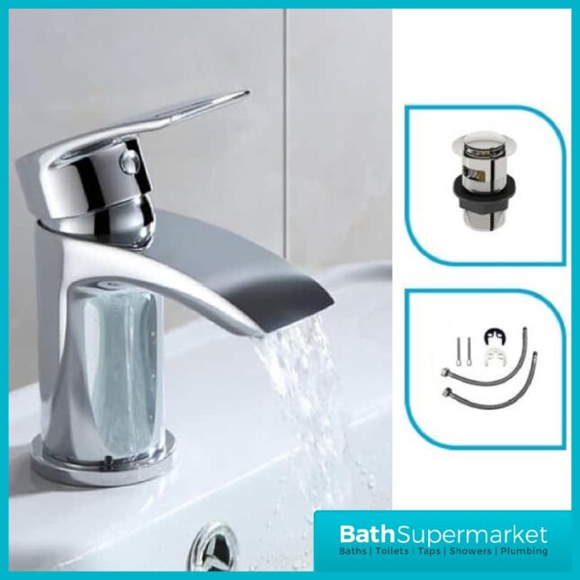 Descent Polished Chrome Mini Mono Basin Mixer Tap-Clicker Waste