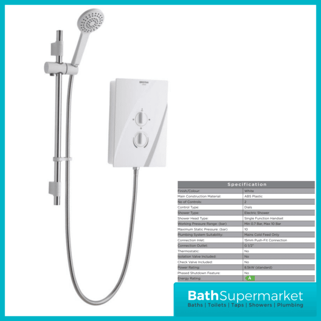 Bristan Cheer White Electric Shower 8.5KW & 9.5KW Power