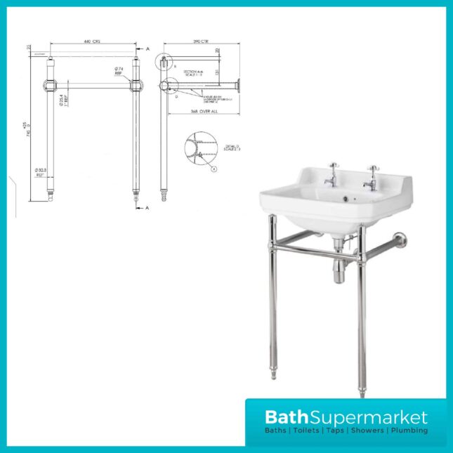 Traditional Chrome Washstand 2 Tap Hole Basin