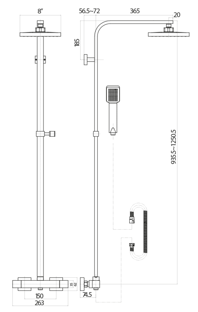 Sognare Neptune Square Thermostatic Shower and Riser Kit-Chrome - Image 3