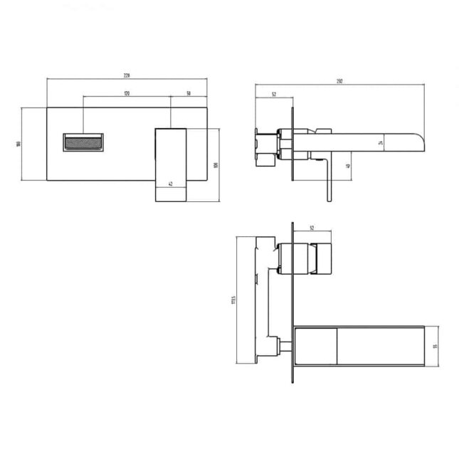 Waterfall Stream Wall Mounted Square Basin Mixer Tap - Image 2