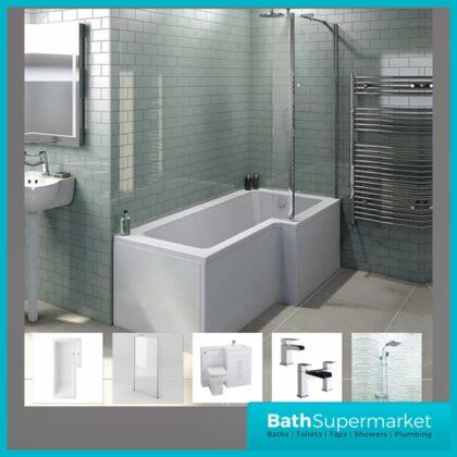 L Shape Shower Bath Bathroom Suite With Vanity Unit