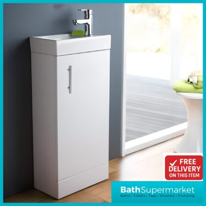 Lanza Compact Gloss White Floor Standing Bathroom Vanity Unit & Basin 400mm