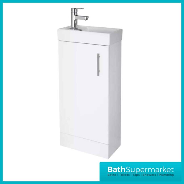 Lanza Compact Gloss White Floor Standing Bathroom Vanity Unit & Basin 400mm - Image 6