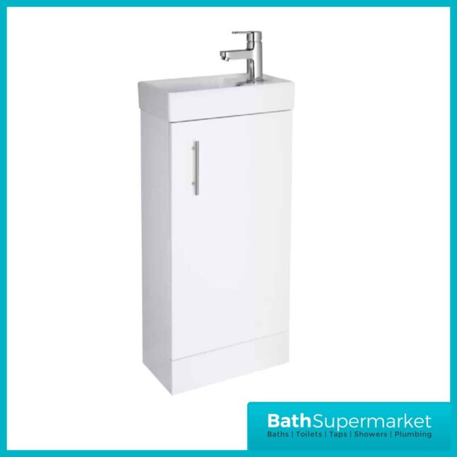 Lanza Compact Gloss White Floor Standing Bathroom Vanity Unit & Basin 400mm - Image 8