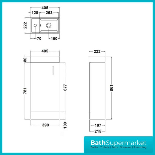Lanza Compact Gloss White Floor Standing Bathroom Vanity Unit & Basin 400mm - Image 9