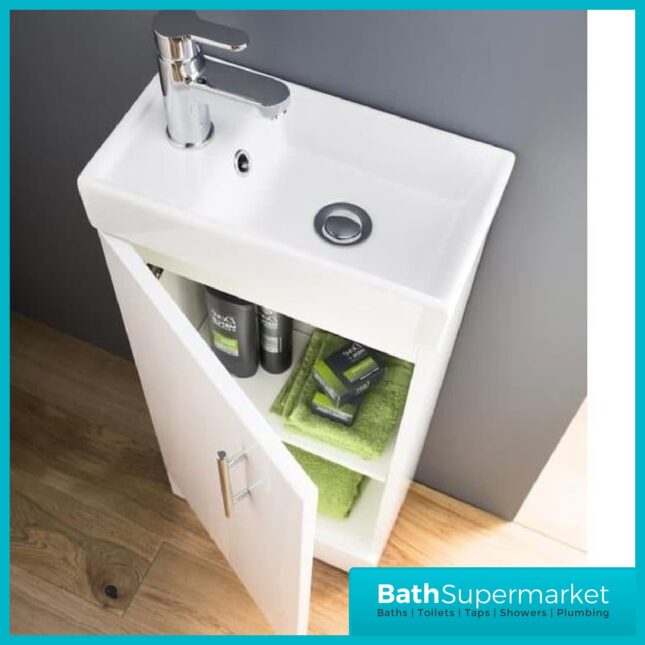 Compact Gloss White 400mm Floor standing Bathroom Vanity Unit