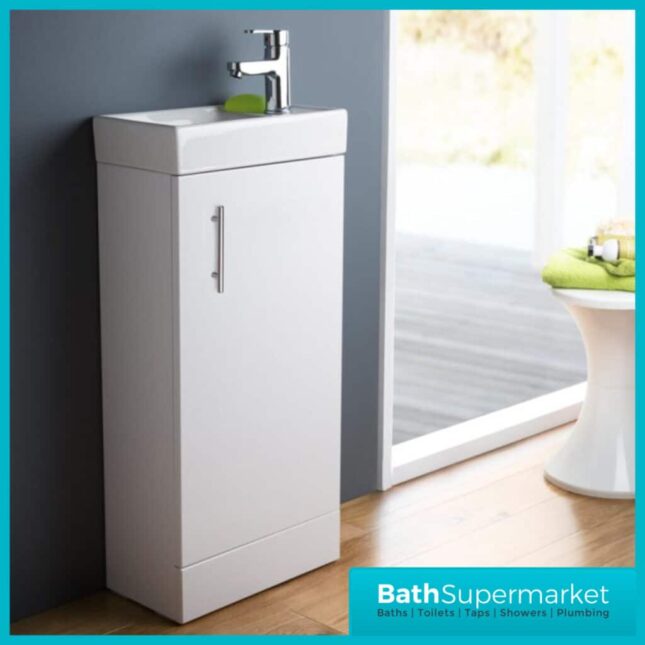Lanza Compact Gloss White Floor Standing Bathroom Vanity Unit & Basin 400mm