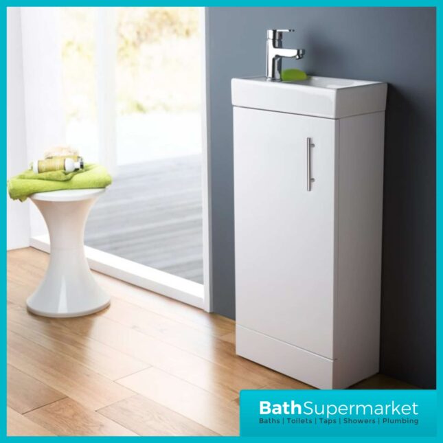 Compact Gloss White 400mm Floor standing Bathroom Vanity Unit