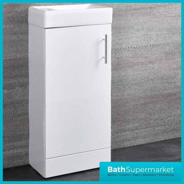 Compact Gloss White 400mm Floor standing Bathroom Vanity Unit