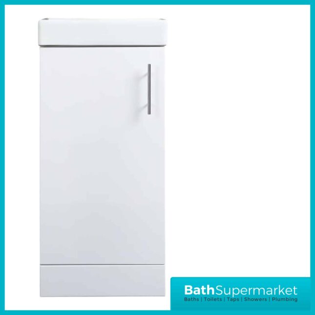 Compact Gloss White 400mm Floor standing Bathroom Vanity Unit