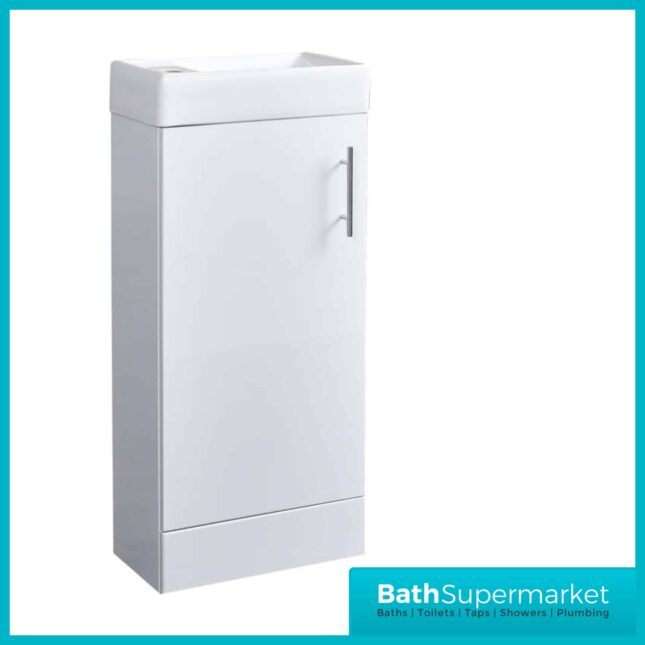 Compact Gloss White 400mm Floor standing Bathroom Vanity Unit