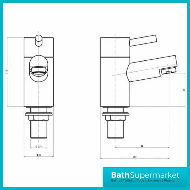 Kartell Plan Chrome Pair of Bath Pillar Taps-TAP016PL