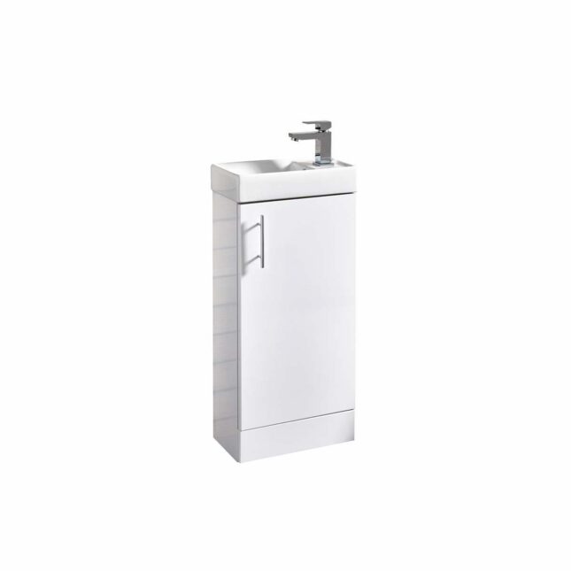 Lanza Compact Gloss White Floor Standing Bathroom Vanity Unit & Basin 400mm