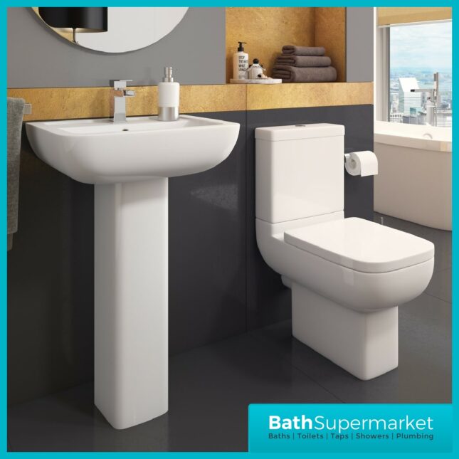 Options 600 Toilet & Basin Bathroom Suite - 1 Tap Hole - Image 2