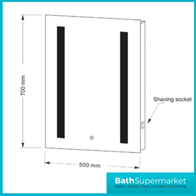 Tailored Niall LED Touch Illuminated Demister Mirror With Shaver Socket 700 x 500mm - Image 8