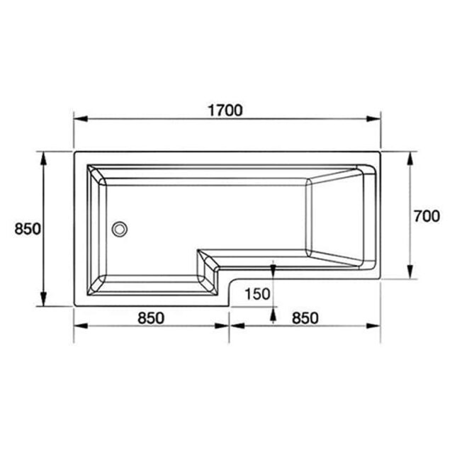 Titan L-Shaped 1700mm x 850mm x 700mm Shower Bath Left- Right Hand - Image 2