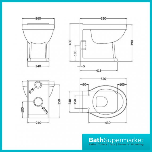 Carlton Traditional Back To Wall Pan – Soft Close Seat