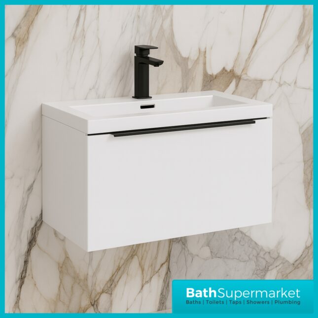 Kore Mono Wall Mounted Black Handle Vanity Unit & Basin 600mm