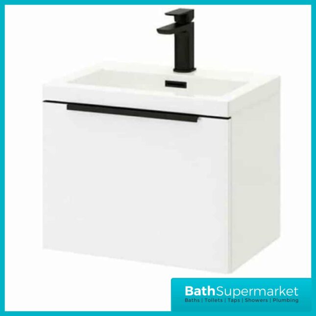 Kore Mono Wall Mounted Black Handle Vanity Unit & Basin 600mm - Image 2