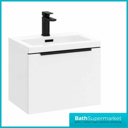 Celeste Muro 500mm Gloss White Wall Mounted Vanity Black Handle
