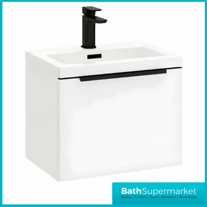 Kore Mono Wall Mounted Black Handle Vanity Unit & Basin 600mm