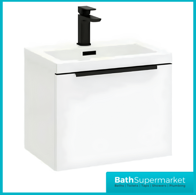 Kore Mono Wall Mounted Black Handle Vanity Unit & Basin 600mm