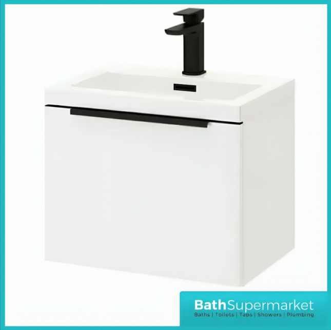 Kore Mono Wall Mounted Black Handle Vanity Unit & Basin 600mm