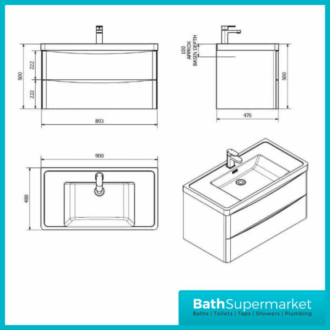 Ronda Bali 900mm Wall Mounted Vanity Unit And Basin
