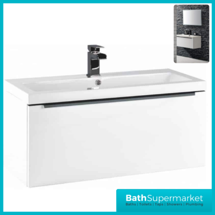 Celeste Muro 800mm Gloss White Basin & Unit Wall Black Handle