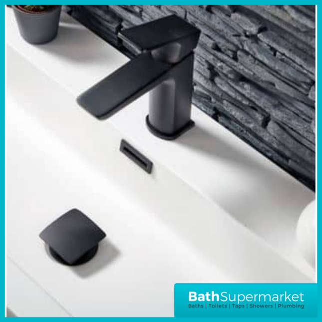 Celeste Muro 800mm Gloss White Basin & Unit Wall Black Handle