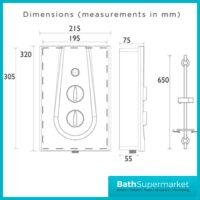 Joy Metallic Silver Thermostatic Digital Display Electric Shower & Riser Kit-8.5kw-9.5kw Power