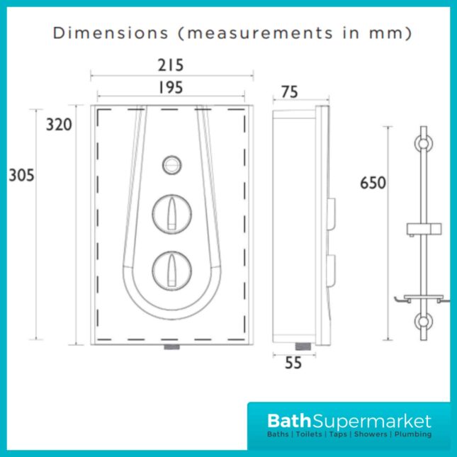 Joy Metallic Silver Thermostatic Digital Display Electric Shower & Riser Kit-8.5kw-9.5kw Power
