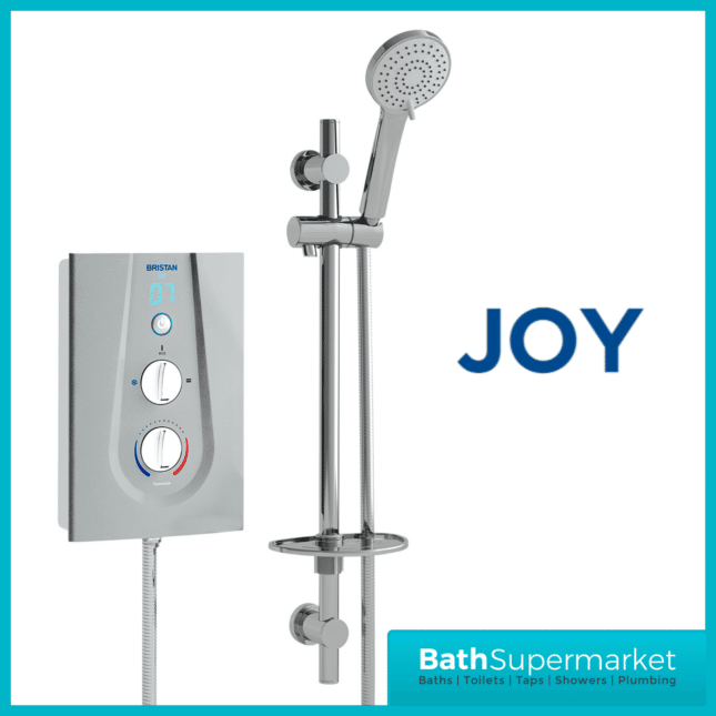 Joy Metallic Silver Thermostatic Digital Display Electric Shower & Riser Kit-8.5kw-9.5kw Power