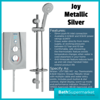 Joy Metallic Silver Thermostatic Digital Display Electric Shower & Riser Kit-8.5kw-9.5kw Power