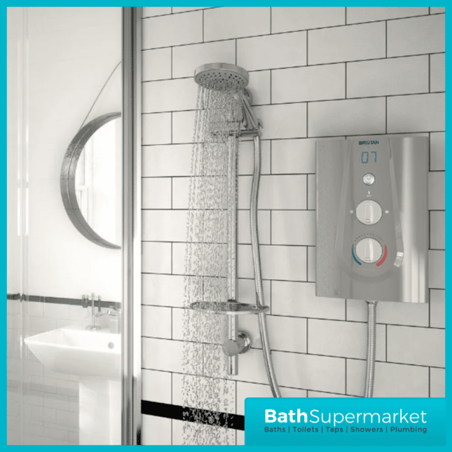 Joy Metallic Silver Thermostatic Digital Display Electric Shower & Riser Kit-8.5kw-9.5kw Power