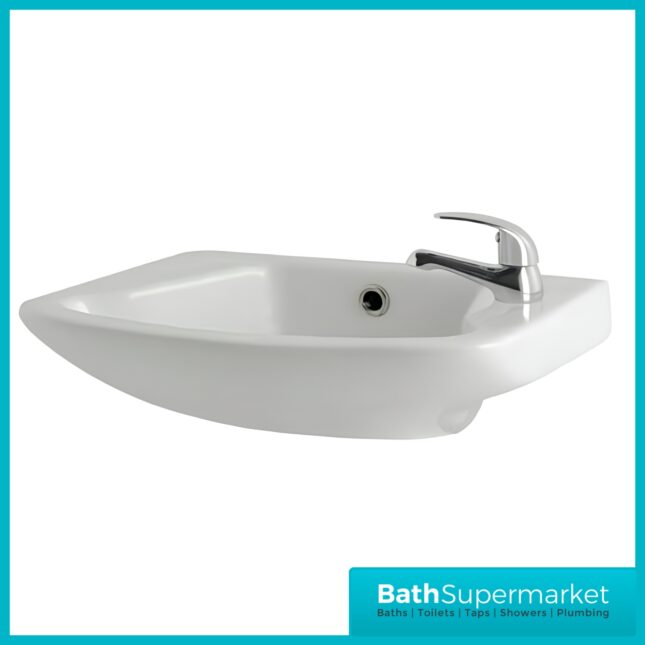 Kartell Proton White Wall Hung Cloakroom 1 Tap Hole Basin 360mm Wide