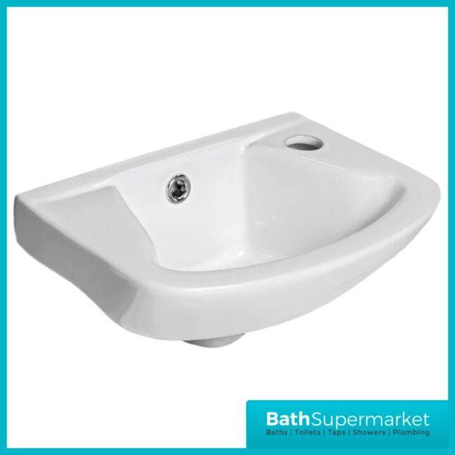 Kartell Proton White Wall Hung Cloakroom 1 Tap Hole Basin 360mm Wide